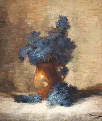 Denise Iordănescu, Ulcior cu albăstrele, 1920, ulei pe carton