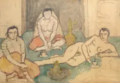 Theodor Pallady, Odalisce în interior, acuarelă și creion pe hârtie de calc