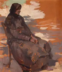 Ipolit Strâmbu, Țărancă odihnindu-se, 1915, ulei pe carton