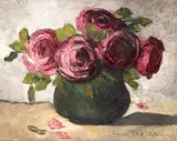 Vas cu trandafiri by Eugenia Filotti Atanasiu, ulei pe carton, sold Sep 2025