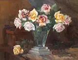 Freda Trybalski Delnevo, Trandafiri albi, 1946, ulei pe carton