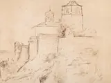 Ion Theodorescu-Sion, Peisaj din Athos, 1934, tuș și laviu pe hârtie