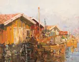 Hugo Öfverström, Sat pescăresc, ulei pe carton