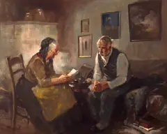 Ce zic copiii? by Antal Péczely, ulei pe pânză, sold Sep 2025