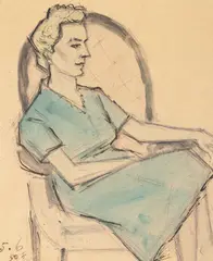 Theodor Pallady, Rochia albastră, 1950, acuarelă, tuș și creion pe hârtie