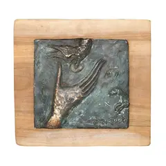 Mâna Maicii Domnului by Marian Zidaru, 2002, bronz și lemn, sold Sep 2025