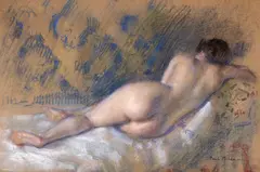 Paul Molda, Nud pe divan, pastel pe carton