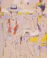 Augustin Costinescu, Amiază pariziană, 2001, cărbune și creioane colorate pe hârtie