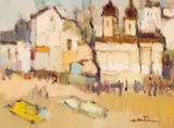 Augustin Costinescu, Scenă din București, ulei pe pânză lipită pe carton