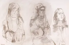 Țărănci la horă by Traian Brădean, cărbune și laviu pe hârtie, sold Sep 2025