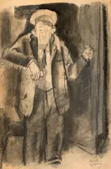 Aurel Jiquidi, Ziua de leafă, 1948, cărbune pe hârtie
