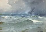 Dimitrie Florian, Corabie pe mare agitată, ulei pe carton
