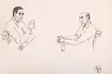 Constantin Piliuță, La un pahar, 1984, tuș pe hârtie
