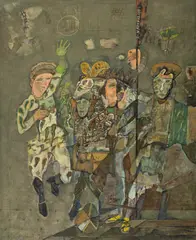 Georgeta Năpăruș, Saltimbancii, 1994, ulei și pix pe pânză