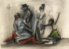 Mircea Ciobanu, Scenă de harem, cărbune și pastel pe hârtie