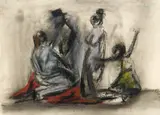 Mircea Ciobanu, Scenă de harem, cărbune și pastel pe hârtie