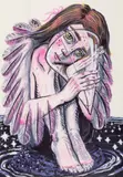 Maria Bălan, Înger II, 2024, tuș, marker și acuarelă pe hârtie