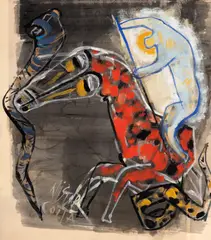Nistor Coita, Sfântul Gheorghe omorând balaurul (ciclul Exerciții de înfruntare), tempera și accente de guașă pe hârtie