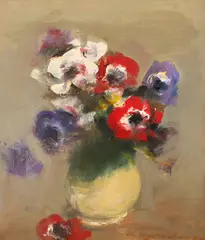 Anemone by Corneliu Brudașcu, ulei pe pânză lipită pe carton, sold Jul 2025