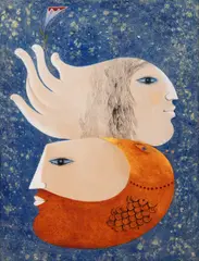 Samy Briss, Une fleur dans la nuit, 1990, guașă și acrilic auriu pe lemn