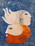 Samy Briss, Une fleur dans la nuit, 1990, guașă și acrilic auriu pe lemn