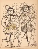 Magdalena Rădulescu, Cei doi clowni, tuș și laviu pe hârtie