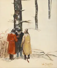 Trei magi by Dimitrie Gavrilean, 1989, ulei pe carton, sold Jul 2025