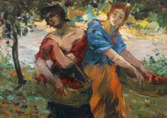 În livadă by Apostol Mănciulescu, ulei pe carton, sold Jul 2025