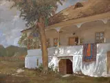 Nicolae Grant, Dimineață la Golești, guașă vernisată pe carton