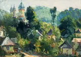 Constantin Isachie Popescu, Peisaj din Curtea de Argeș, ulei pe carton