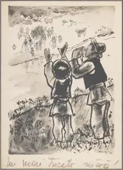 Aurel Jiquidi, "Nu mai treceți!", 1930, tuș, cărbune și laviu pe hârtie