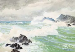 Dimitrie Știubei, Stânci la Marea Neagră, 1983, guașă de hârtie