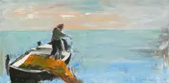 Dumitru Macovei, La pescuit, 2020, ulei pe pânză