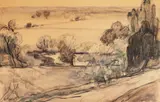 Vedere din conacul Maniu by Rodica Maniu, acuarelă și creion pe hârtie, sold Jul 2025