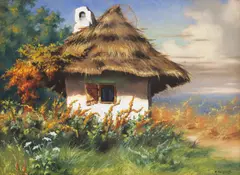 Căsuța bunicilor by Mişu Teişanu, pastel pe hârtie, sold Jul 2025