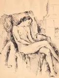 Dan Ialomiţeanu, Nud pe fotoliu, 1937, tuș pe hârtie