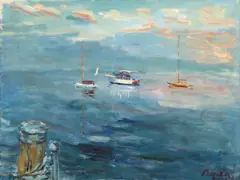 În larg (Iahturi la Ouchy) by Dimitrie Berea, 1962, ulei pe pânză, sold Jun 2025
