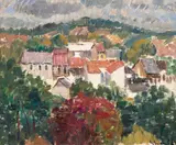 Dumitru Ghiață, Peisaj din Baia de Aramă, 1943, ulei pe pânză lipită pe carton