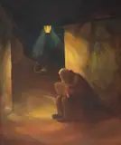 Julius Podlipny, La căldura felinarului, cca. 1928, ulei pe carton