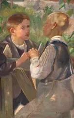 După școală by George Catargi, anii '30, ulei pe pânză, sold Jun 2025