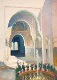 Curte interioară (Alhambra) by Constantin Isachie Popescu, anii '30, ulei pe carton subțire, sold Jun 2025