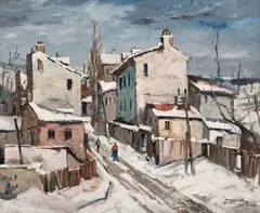 Jean Cheller, Iarnă în mahala, 1941, ulei pe carton