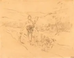 Țărăncuță cu fuior by Nicolae Grigorescu, 1890-1907, cărbune pe hârtie, sold Jun 2025