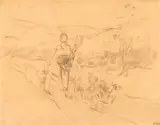 Nicolae Grigorescu, Țărăncuță cu fuior, 1890-1907, cărbune pe hârtie