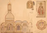 Proiect pentru pictura Bisericii Amzei by Ştefan Luchian & Constantin Artachino Nicolae Grimani, 1897-1900, acuarelă și peniță pe hârtie, offered Jun 2025