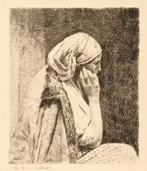 Grija by Theodor Aman, acvaforte și gravură cu acul, sold Jun 2025