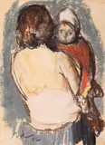 Corneliu Baba, Maternitate, 1962, guașă și ceracolor pe hârtie