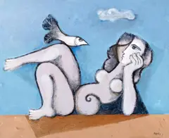 Samy Briss, L'oiseau curieux, ulei pe pânză