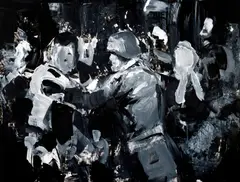 Adrian Ghenie, Pie Fight, 2009, ulei pe hârtie
