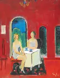 Gheorghe G. Vânătoru, La restaurant, 1977, ulei pe pânză lipită pe carton